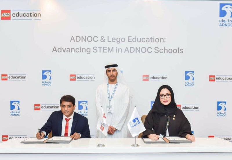 The agreement was signed at ADIPEC 2017 by Reem Al Buainain (sitting, right), manager, corporate social responsibility (CSR), ADNOC, and Senthil Kugan, director, ATLAB/Emphor Trading, on behalf of Lego Education. The agreement was signed at ADIPEC 2017 by Reem Al Buainain (sitting, right), manager, corporate social responsibility (CSR), ADNOC, and Senthil Kugan, director, ATLAB/Emphor Trading, on behalf of Lego Education.