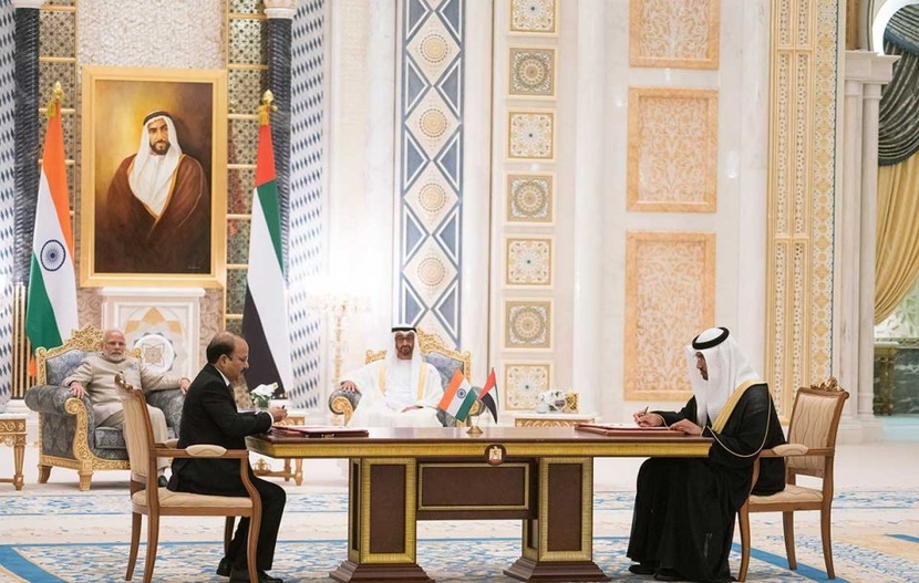 Indian Prime Minister Narendra Modi and Abu Dhabi Crown Prince Sheikh Mohamed bin Zayed Al Nahyan attend the deal's signing. Indian Prime Minister Narendra Modi and Abu Dhabi Crown Prince Sheikh Mohamed bin Zayed Al Nahyan attend the deal's signing.