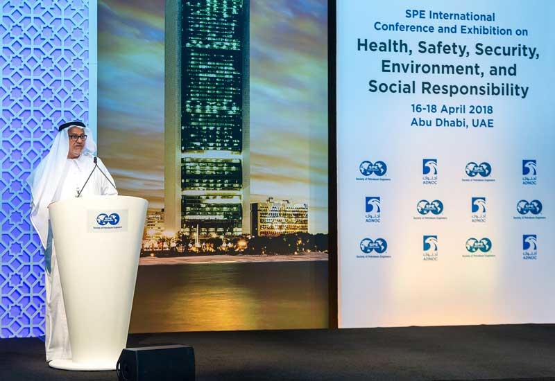 Abdulmunim Al Kindi, upstream director at ADNOC, delivers the keynote address at the 2018 SPE International Conference and Exhibition on Health, Safety, Security, Environment and Social Responsibility, being held in Abu Dhabi. Abdulmunim Al Kindi, upstream director at ADNOC, delivers the keynote address at the 2018 SPE International Conference and Exhibition on Health, Safety, Security, Environment and Social Responsibility, being held in Abu Dhabi.