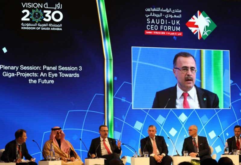 Amin H Al-Nasser (third from left), president and CEO, Saudi Aramco, speaks at the Saudi-UK CEO Forum held in London. Amin H Al-Nasser (third from left), president and CEO, Saudi Aramco, speaks at the Saudi-UK CEO Forum held in London.