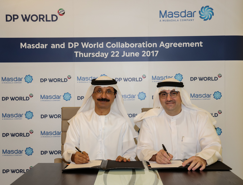 Sultan Ahmed Bin Sulayem (left), chairman and CEO, DP World Group, and Mohamed Jameel Al Ramahi, CEO, Masdar, at the signing ceremony. Sultan Ahmed Bin Sulayem (left), chairman and CEO, DP World Group, and Mohamed Jameel Al Ramahi, CEO, Masdar, at the signing ceremony.