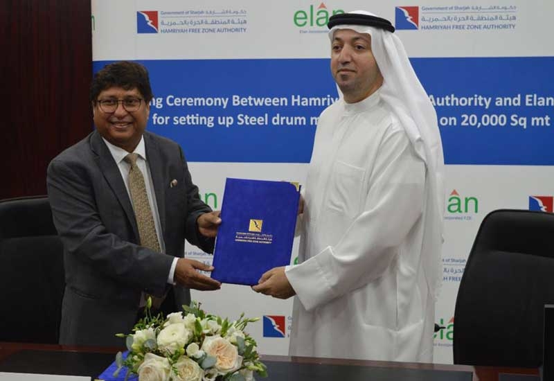 Saud Salim Al Mazrouei (right), director, Hamriyah Free Zone, and Anil Jain, managing director and CEO, Time Technoplast. Saud Salim Al Mazrouei (right), director, Hamriyah Free Zone, and Anil Jain, managing director and CEO, Time Technoplast.