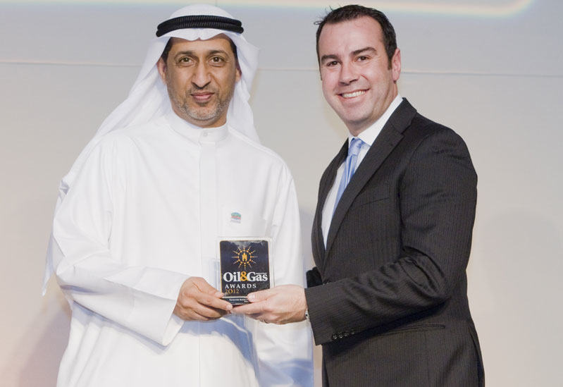 Equate's VP of Technical Services, Mohammad Al Benali, left, receives the award from Alpari chief executive, Iskandar Najjar, right. Equate's VP of Technical Services, Mohammad Al Benali, left, receives the award from Alpari chief executive, Iskandar Najjar, right.