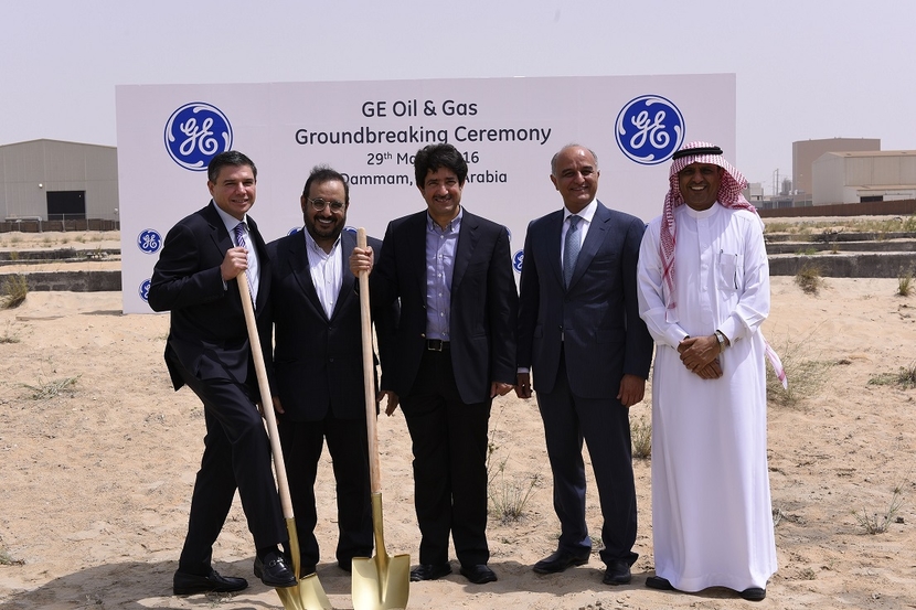 Senior executives from GE Oil & Gas and Saudi Aramco at the groundbreaking ceremony in Dammam. Senior executives from GE Oil & Gas and Saudi Aramco at the groundbreaking ceremony in Dammam.