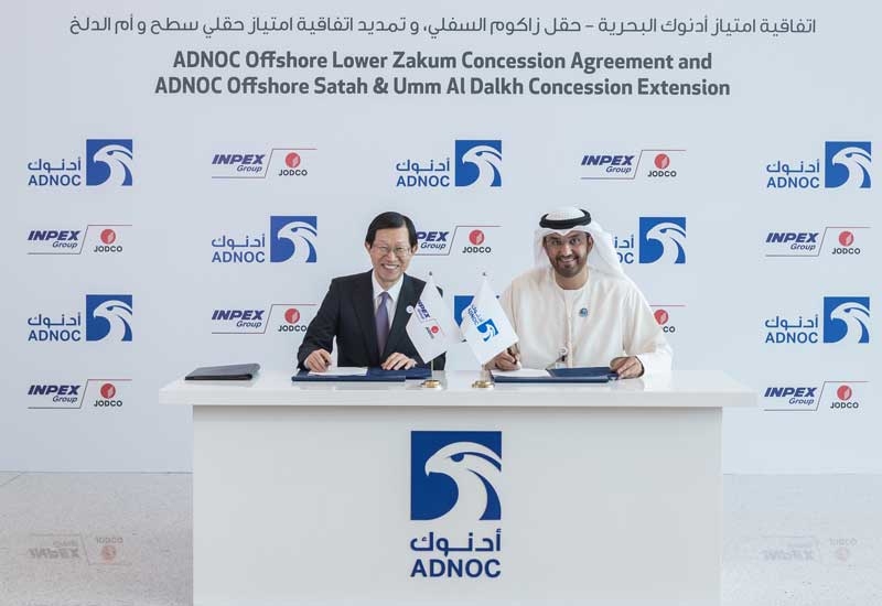 The agreement was signed by Dr Sultan Ahmed Al Jaber (right), ADNOC Group CEO and member of Abu Dhabi's Supreme Petroleum Council, and Toshiaki Kitamura, president and CEO, INPEX. The agreement was signed by Dr Sultan Ahmed Al Jaber (right), ADNOC Group CEO and member of Abu Dhabi's Supreme Petroleum Council, and Toshiaki Kitamura, president and CEO, INPEX.