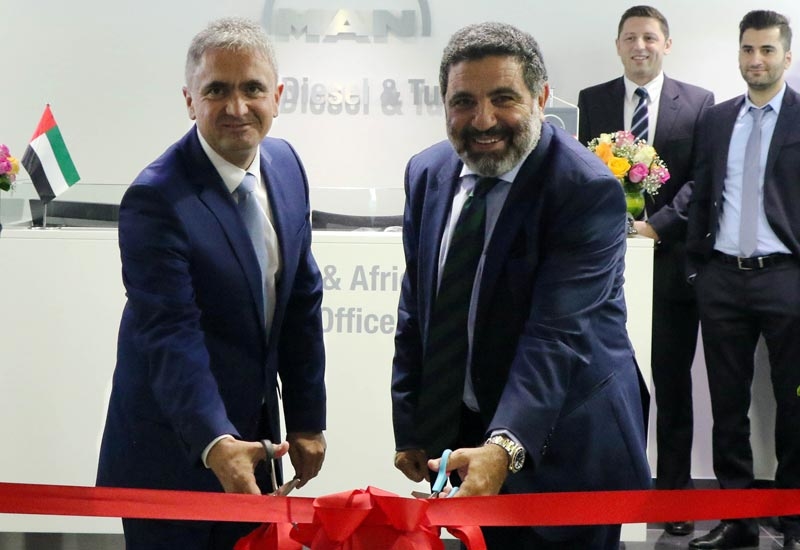 Dr Uwe Lauber (left), CEO, and Gaby Hanna, vice president, Middle East and Africa, MAN Diesel & Turbo, inaugurate the company's Dubai Maritime City office. Dr Uwe Lauber (left), CEO, and Gaby Hanna, vice president, Middle East and Africa, MAN Diesel & Turbo, inaugurate the company's Dubai Maritime City office.