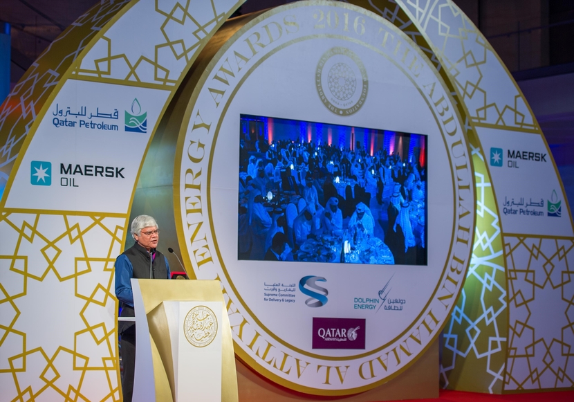 Narendra Taneja, chairman of the Energy Security Group and the Federation of Indian Chambers of Commerce and Industry, speaks at the awards in Doha on May 24. Narendra Taneja, chairman of the Energy Security Group and the Federation of Indian Chambers of Commerce and Industry, speaks at the awards in Doha on May 24.