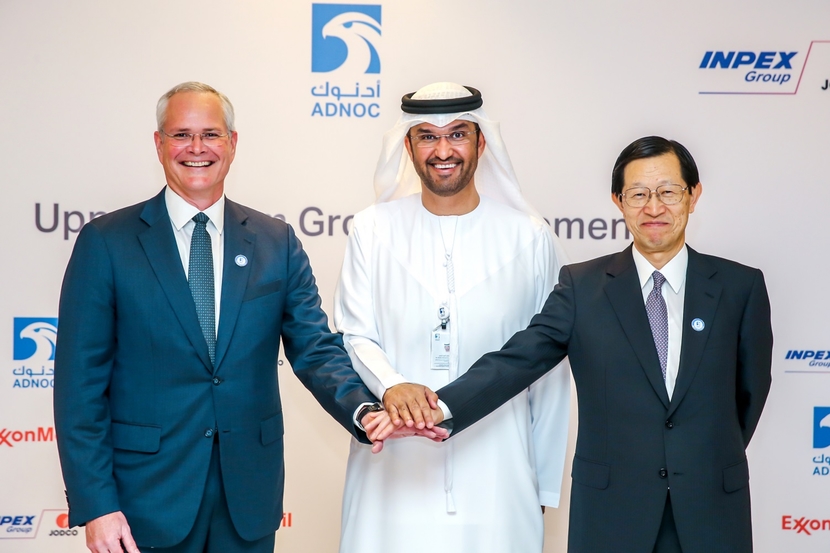 Darren W Woods, chairman and CEO of Exxon Mobil Corporation, Sultan Ahmed Al Jaber, UAE Minister of State and group CEO of ADNOC, and Toshiaki Kitamura, president and CEO of INPEX, at the signing ceremony in Abu Dhabi on November 14th. Darren W Woods, chairman and CEO of Exxon Mobil Corporation, Sultan Ahmed Al Jaber, UAE Minister of State and group CEO of ADNOC, and Toshiaki Kitamura, president and CEO of INPEX, at the signing ceremony in Abu Dhabi on November 14th.