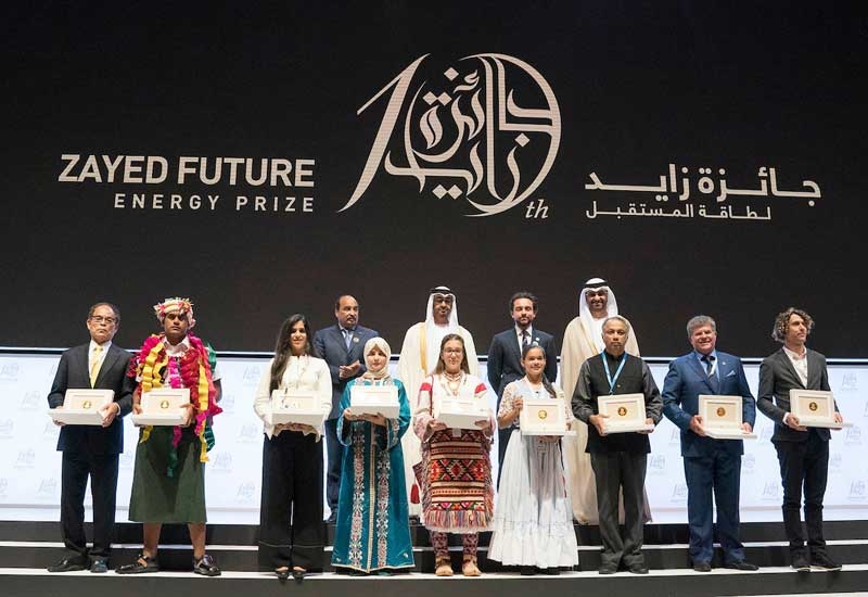 His Highness Sheikh Mohamed bin Zayed Al Nahyan with the nine winners of Zayed Future Energy Prize. His Highness Sheikh Mohamed bin Zayed Al Nahyan with the nine winners of Zayed Future Energy Prize.