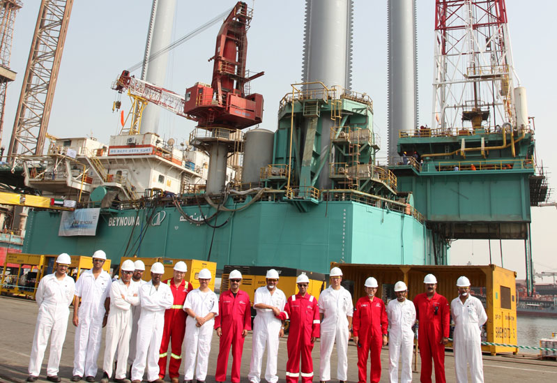 The Drydocks World and National Drilling Company senior teams at the rig delivery in Dubai. The Drydocks World and National Drilling Company senior teams at the rig delivery in Dubai.