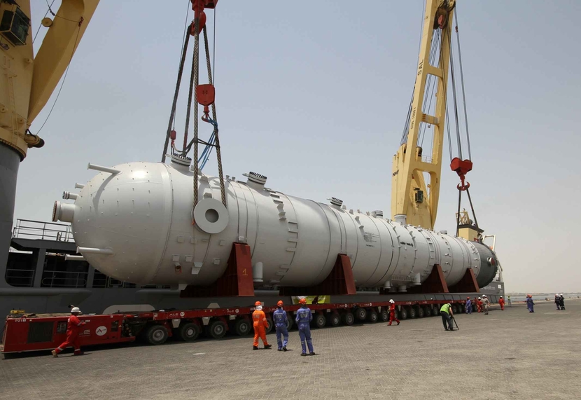 The 1,350-tonne absorbers will be transported to the Shah gas field near Liwa in Abu Dhabi. The 1,350-tonne absorbers will be transported to the Shah gas field near Liwa in Abu Dhabi.