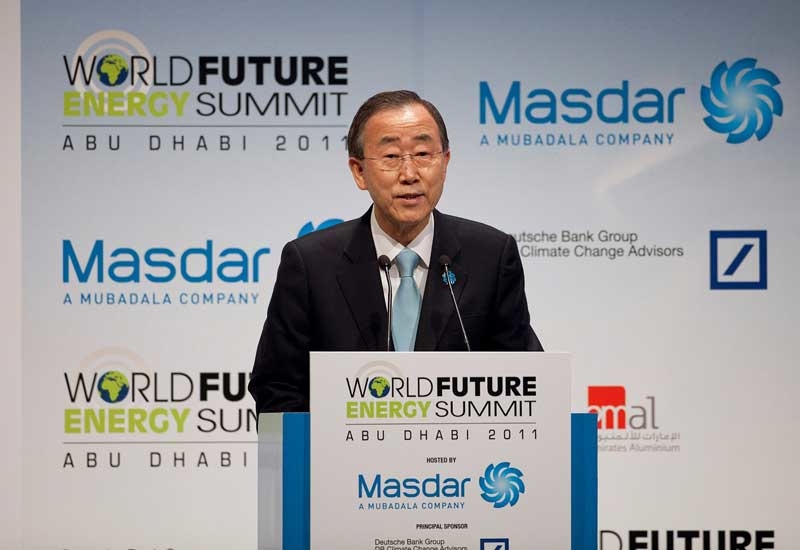 UN Secretary-General Ban Ki-Moon addresses the opening ceremony of the World Future Energy Summit in Abu Dhabi. UN Secretary-General Ban Ki-Moon addresses the opening ceremony of the World Future Energy Summit in Abu Dhabi.