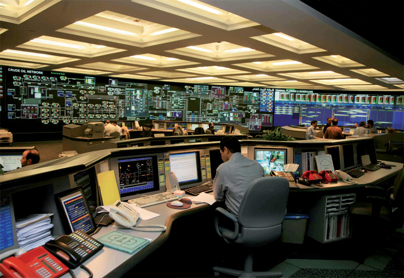 Saudi Aramco's production control room in Dharan. Saudi Aramco's production control room in Dharan.