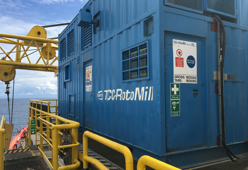 The TCC RotoMill technology splits drill cuttings into oil, water and solids. The TCC RotoMill technology splits drill cuttings into oil, water and solids.