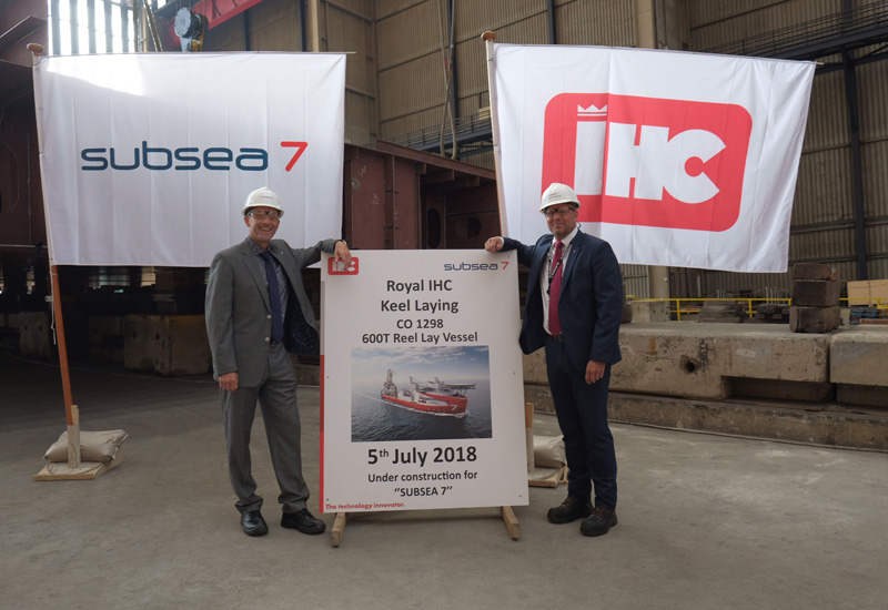 Jan van Kasteren (left) and Steven Purves (right) from the new build team represented Subsea 7 at the keel-laying ceremony. Jan van Kasteren (left) and Steven Purves (right) from the new build team represented Subsea 7 at the keel-laying ceremony.