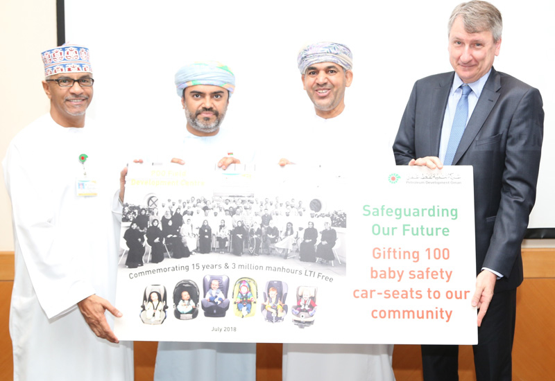 PDO managing director Raoul Restucci hands over the donation for the car safety seats. PDO managing director Raoul Restucci hands over the donation for the car safety seats.