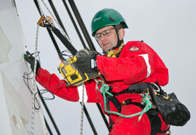 A Sparrows technician carrying out a crane inspection. A Sparrows technician carrying out a crane inspection.