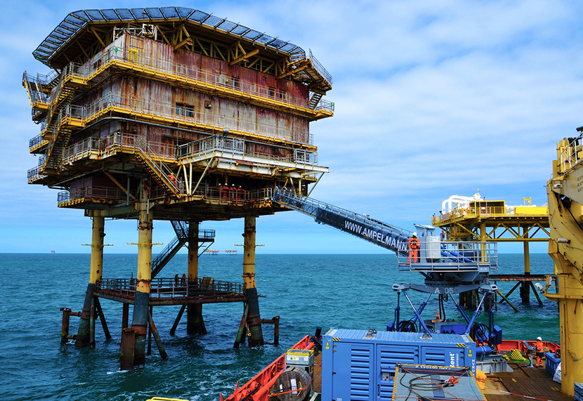 An Ampelmann gangway in the North Sea, off the coast of Aberdeen. An Ampelmann gangway in the North Sea, off the coast of Aberdeen.