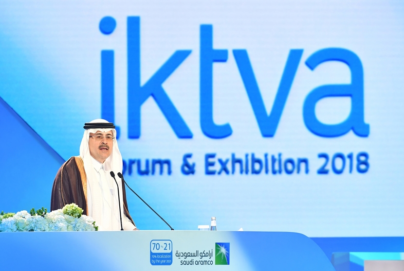 Saudi Aramco CEO Amin Nasser addresses the crowd at the fourth annual IKTVA Forum Saudi Aramco CEO Amin Nasser addresses the crowd at the fourth annual IKTVA Forum