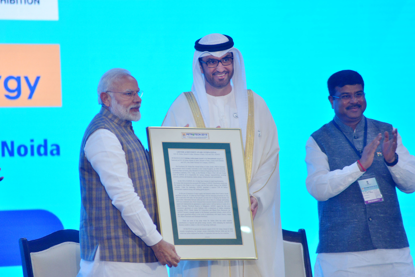 ADNOC Group CEO Dr. Sultan Ahmed Al Jaber received the award from Indian PM Narendra Modi ADNOC Group CEO Dr. Sultan Ahmed Al Jaber received the award from Indian PM Narendra Modi