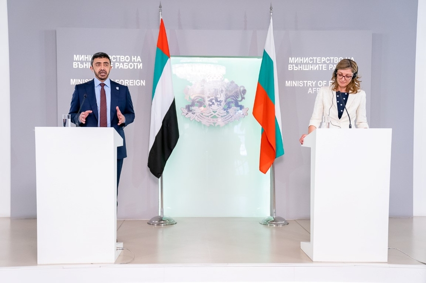 Sheikh Abdullah bin Zayed Al Nahyan, Minister of Foreign Affairs and International Cooperator, with Ekaterina Zaharieva, Bulgaria's Deputy Prime Minister for Judicial Reform and Minister of Foreign Affairs Sheikh Abdullah bin Zayed Al Nahyan, Minister of Foreign Affairs and International Cooperator, with Ekaterina Zaharieva, Bulgaria's Deputy Prime Minister for Judicial Reform and Minister of Foreign Affairs