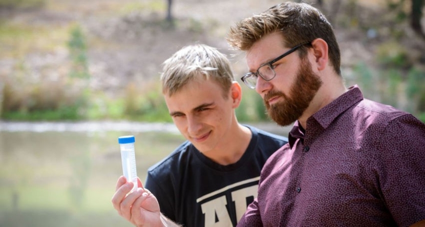 Associate Professor Justin Chalker, right, with Flinders University researcher Nicholas Lundquist testing groundwater quality Associate Professor Justin Chalker, right, with Flinders University researcher Nicholas Lundquist testing groundwater quality